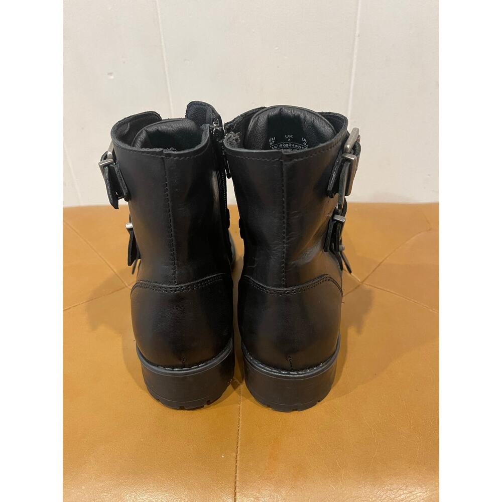 Chambers Womens Leather combat Moto Boot Black Buckles Made in Portugal Size 6.5 - Picture 4 of 8